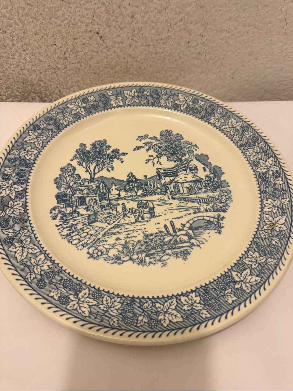Homer Laughlin Blue and Cream Scenic Transferware Dinner Plate